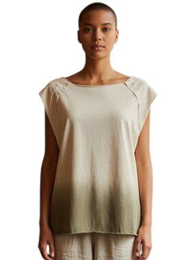 Max Jeans Ombre Gradient Boatneck Raglan Tee Unfinished Edge Grunge/Alt/Edgy - M